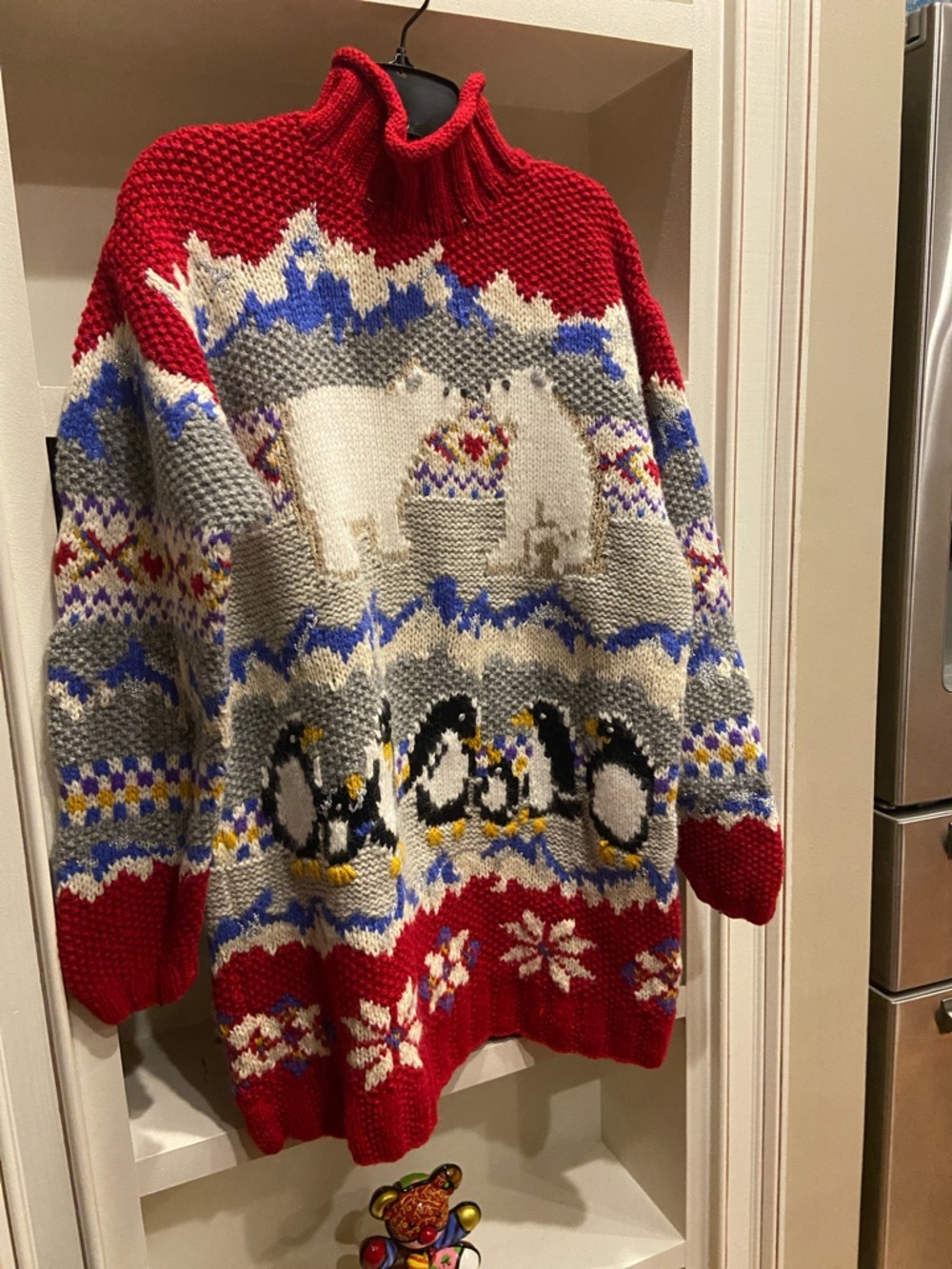 Vintage Med Cozy Red polar Bears Penguin Fair Isle Knit Sweater Wool